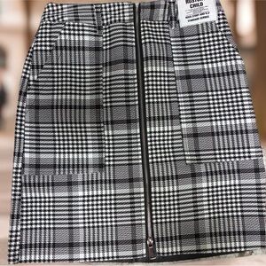 Singularity Me Black and White Plaid Zip-Front Mini Skirt